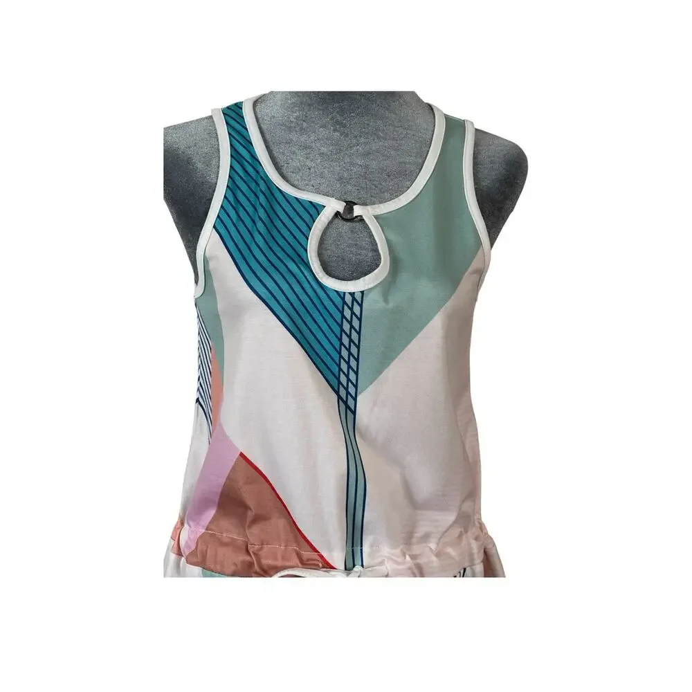 Summer Causal Loose Sleeveless Crew Neck Drawstring Waist Dress Small